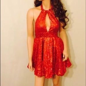 Sexy Keyhole Red Sequined Backless Dress sz M